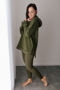 ELARA SET – asymetrická mikina & rebrované legíny - khaki zelená