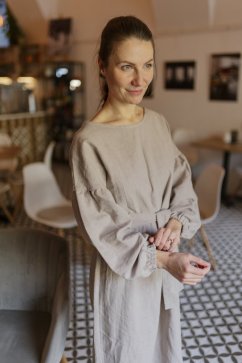 Šaty na dojčenie "Maison Linen" MIDI - piesková