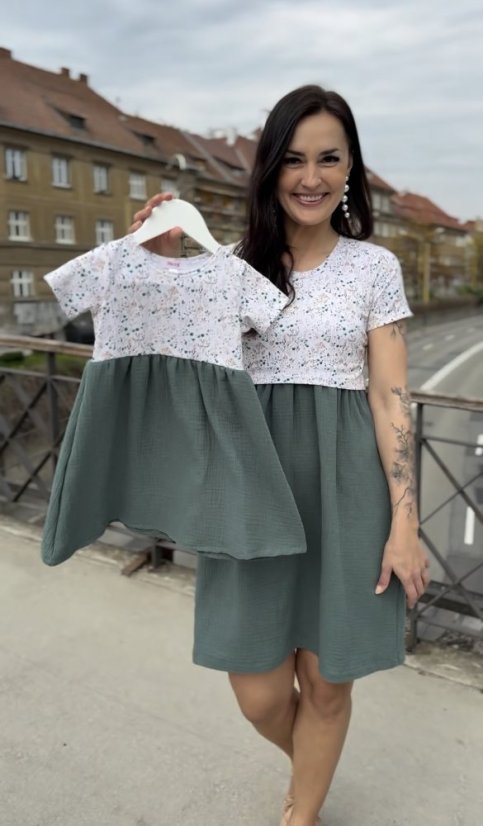 Šaty "Bohémia" Mušelin - MAMA a DCÉRA – mätové kvietky