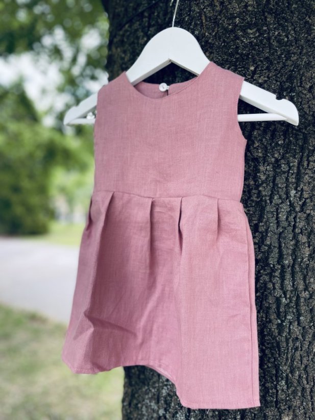 Dievčenské ľanové šaty - staroružové - Veľkosť detské oblečenie: 80-86