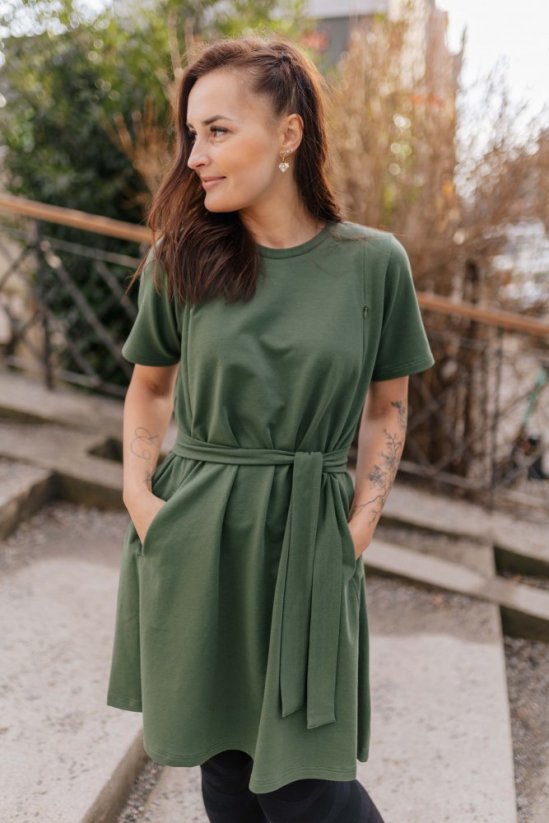 Ačkové oversize šaty MAMA a DCÉRA – army green - Veľkosť: M/L