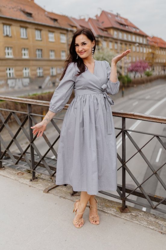 Bavlnené zavinovacie šaty "Celeste" - sivé bodky