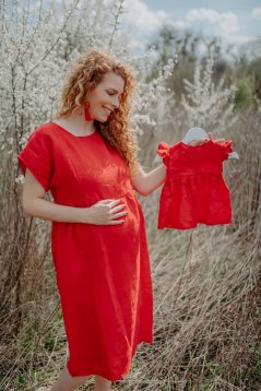 Ľanové MIDI šaty - MAMA A DCÉRA – rôzne farby
