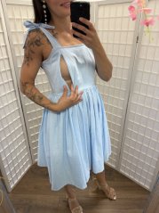 Ľanové šaty "Aurela romantika" - baby blue