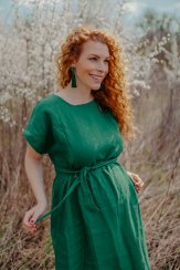 Ľanové MIDI šaty na dojčenie – zelené