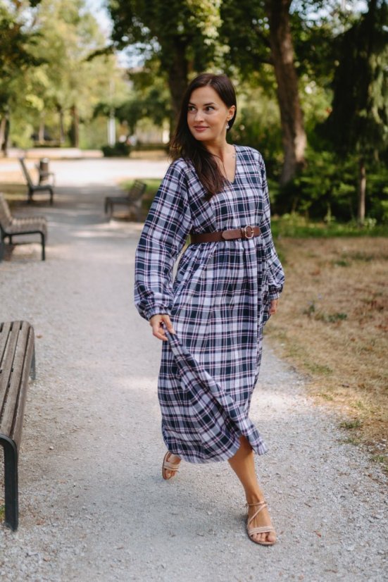 Šaty "Boho Flanel" - modro-ružové kocky