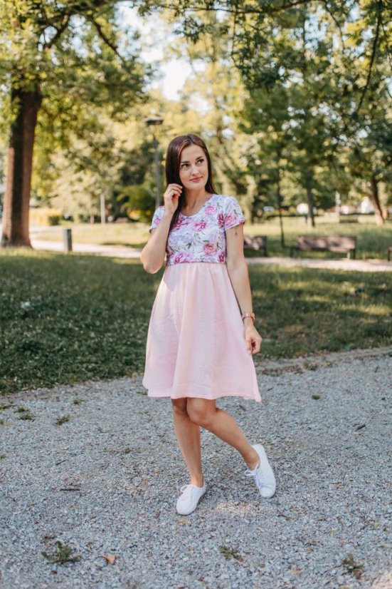 Šaty "Bohémia" Mušelin - MAMA a DCÉRA – ružové pivonky
