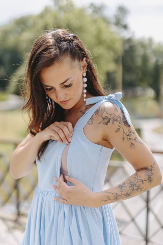 Ľanové šaty "Aurela romantika" - baby blue