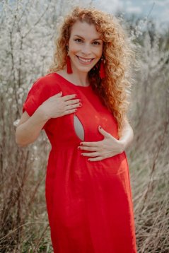 Ľanové MIDI šaty – červené