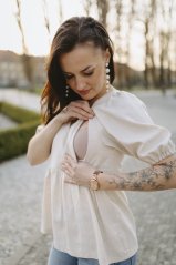 Ľanová blúzka s výstrihom - piesková