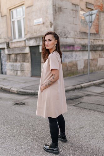 Oversize ačkové šaty – beige - Veľkosť: XXS