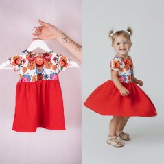 Detské mušelínové šaty  - červený folk