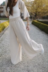 Dlhé ľanové maxi nohavice - pieskové