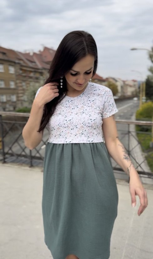 Šaty "Bohémia" mušelin  - mätové kvietky