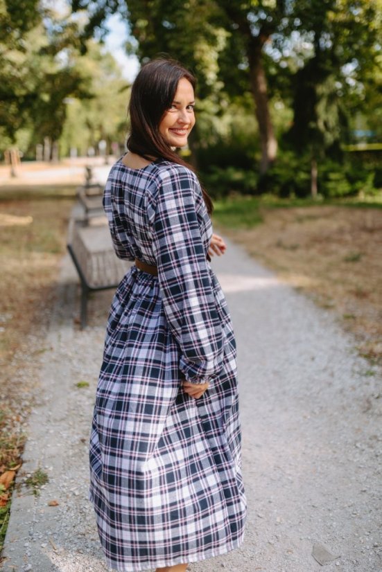 Šaty "Boho Flanel" - modro-ružové kocky