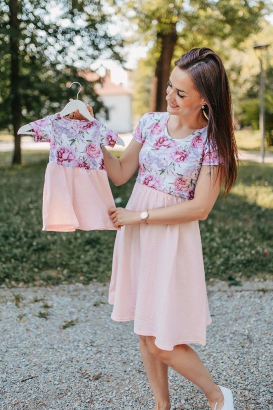 Šaty "Bohémia" Mušelin - MAMA a DCÉRA – ružové pivonky