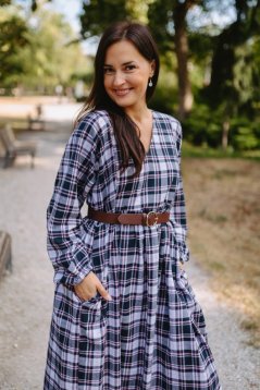 Šaty "Boho Flanel" - modro-ružové kocky