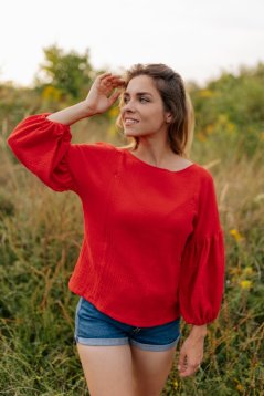 Mušelínová blúzka s PUFF rukávmi - červená