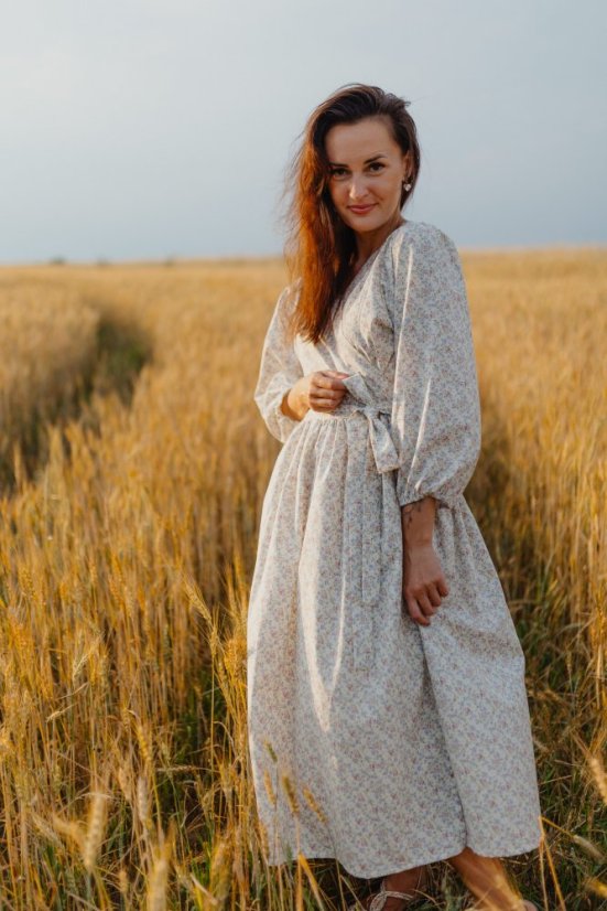 Popelínové šaty "Celeste" - Ekru kvety