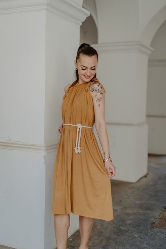 Bambusové šaty na dojčenie – karamel - tmavší