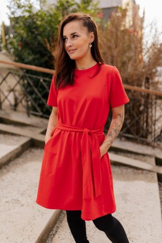 Oversize ačkové šaty – červené - Veľkosť: XXS