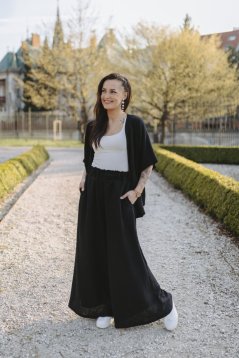Luxusný mušelínový kimono set - čierny