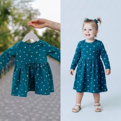 Detské teplákové šaty - zlaté srdiečka na petrolejovej