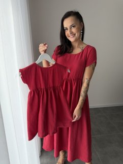 Maxi BOHO mušelínové šaty - MAMA A DCÉRA - tmavočervená