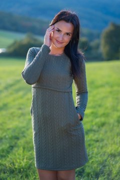 Rovné svetríkové šaty – Khaki zelené