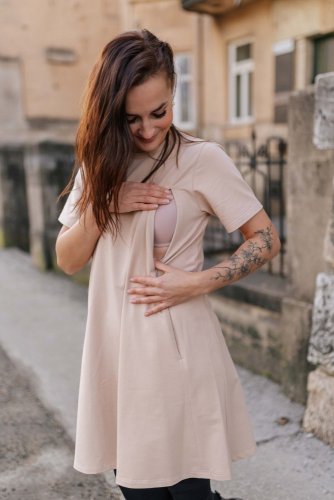 Oversize ačkové šaty – beige - Veľkosť: XXS