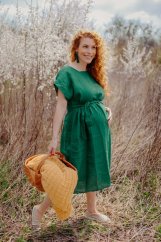 Linen Basic MIDI šaty – zelené
