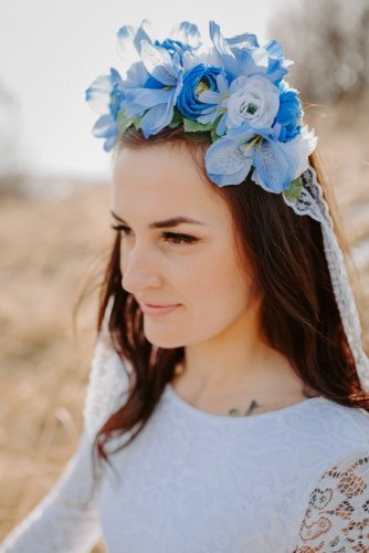Kvetovaná svadobná čelenka – modrá