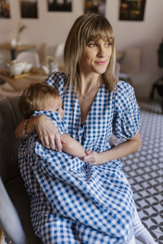 Bavlnené šaty "Tartana" - MAMA A DCÉRA – modré