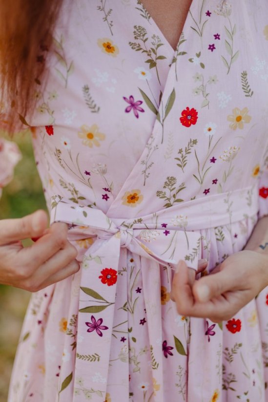 Popelínové zavinovacie šaty - Ružové kvety
