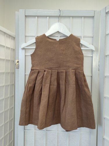 Dievčenské ľanové šaty - karamel - Veľkosť detské oblečenie: 80-86