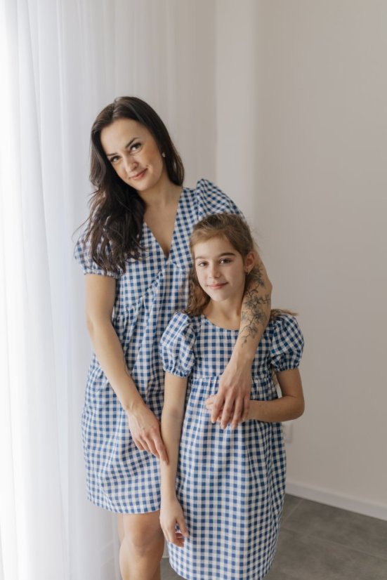 Bavlnené šaty "Tartana" - MAMA A DCÉRA – modré