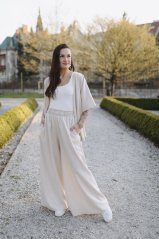 Dlhé ľanové maxi nohavice - pieskové