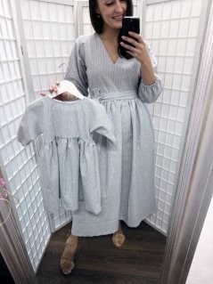 Ľanové šaty "Boho Breeze" MAMA A DCÉRA - pásiky